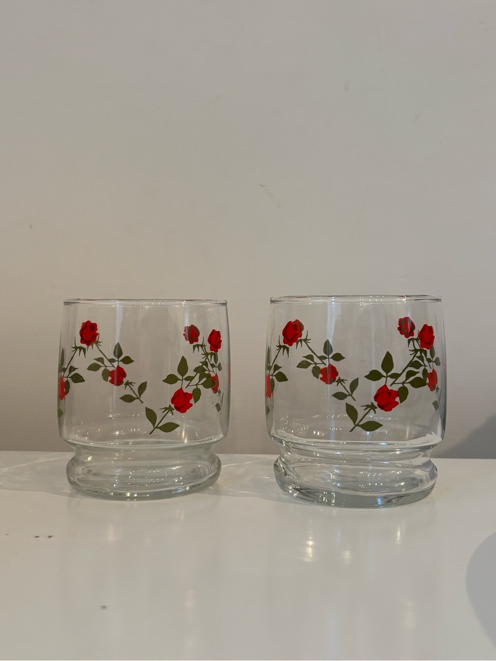 Vintage MCM Rose Pattern Drinking Glasses Set of 2